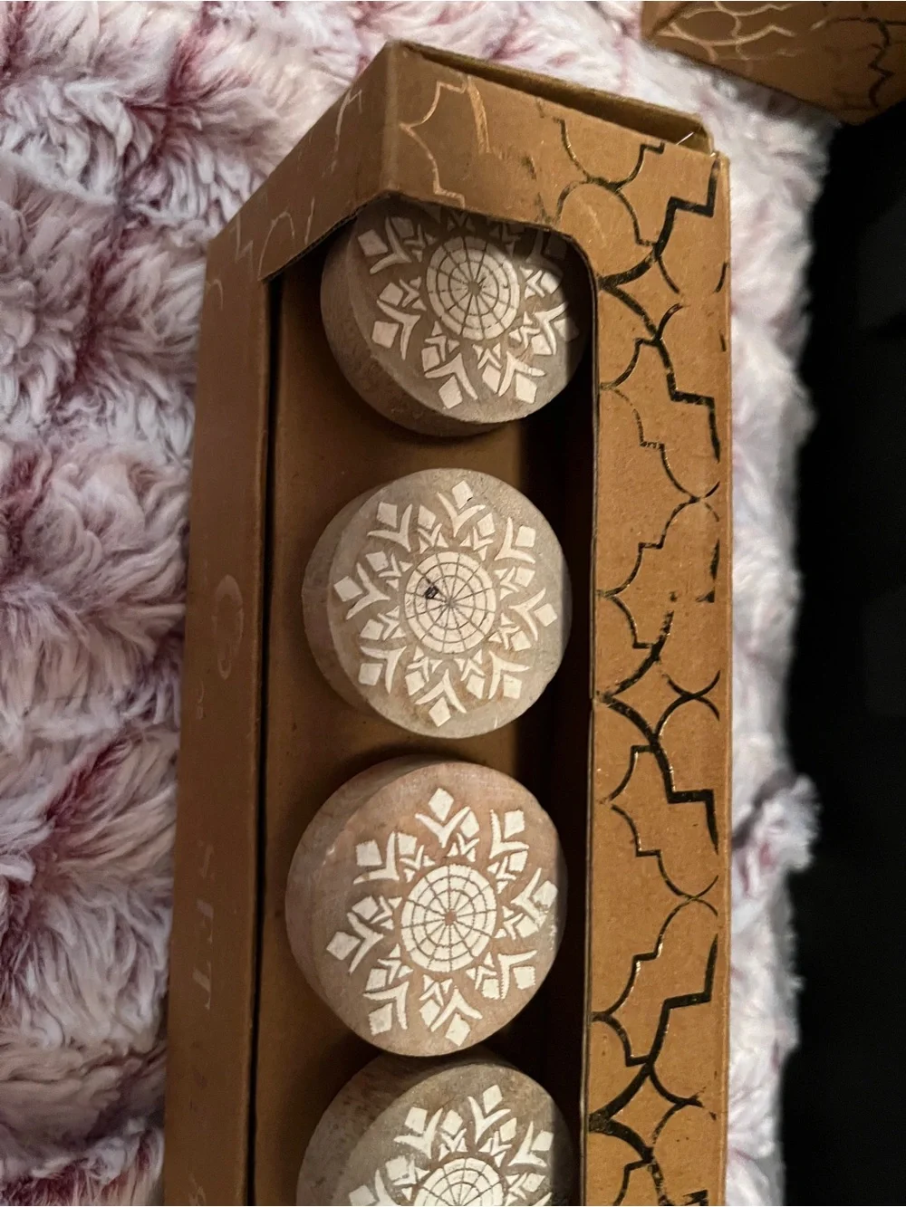 Handcrafted Wooden Drawer Knobs with White Mandala Inlay 14